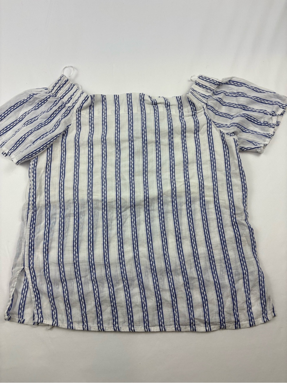 Thread & Supply Blue and White Striped Off-Shoulder Top